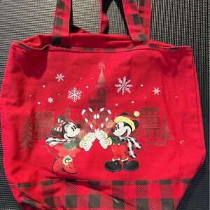 Disney Tote Bag Holiday Mickey Mouse and Minnie Candy Cane Heart Canvas